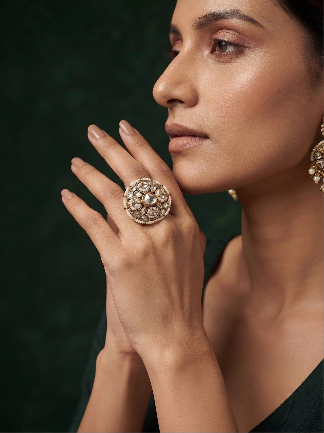 DURATI Women Gold-Plated Antique Beaded Finger Ring