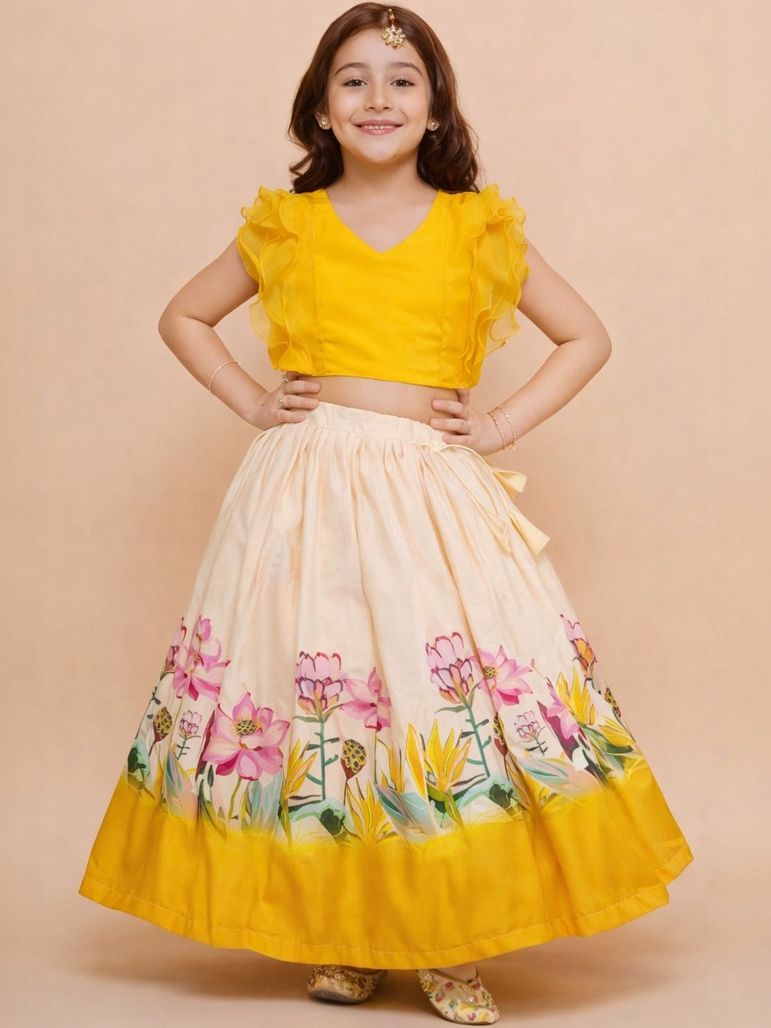 KATRODIYA ENTERPRISE Girls Tie and Dye Semi-Stitched Lehenga &