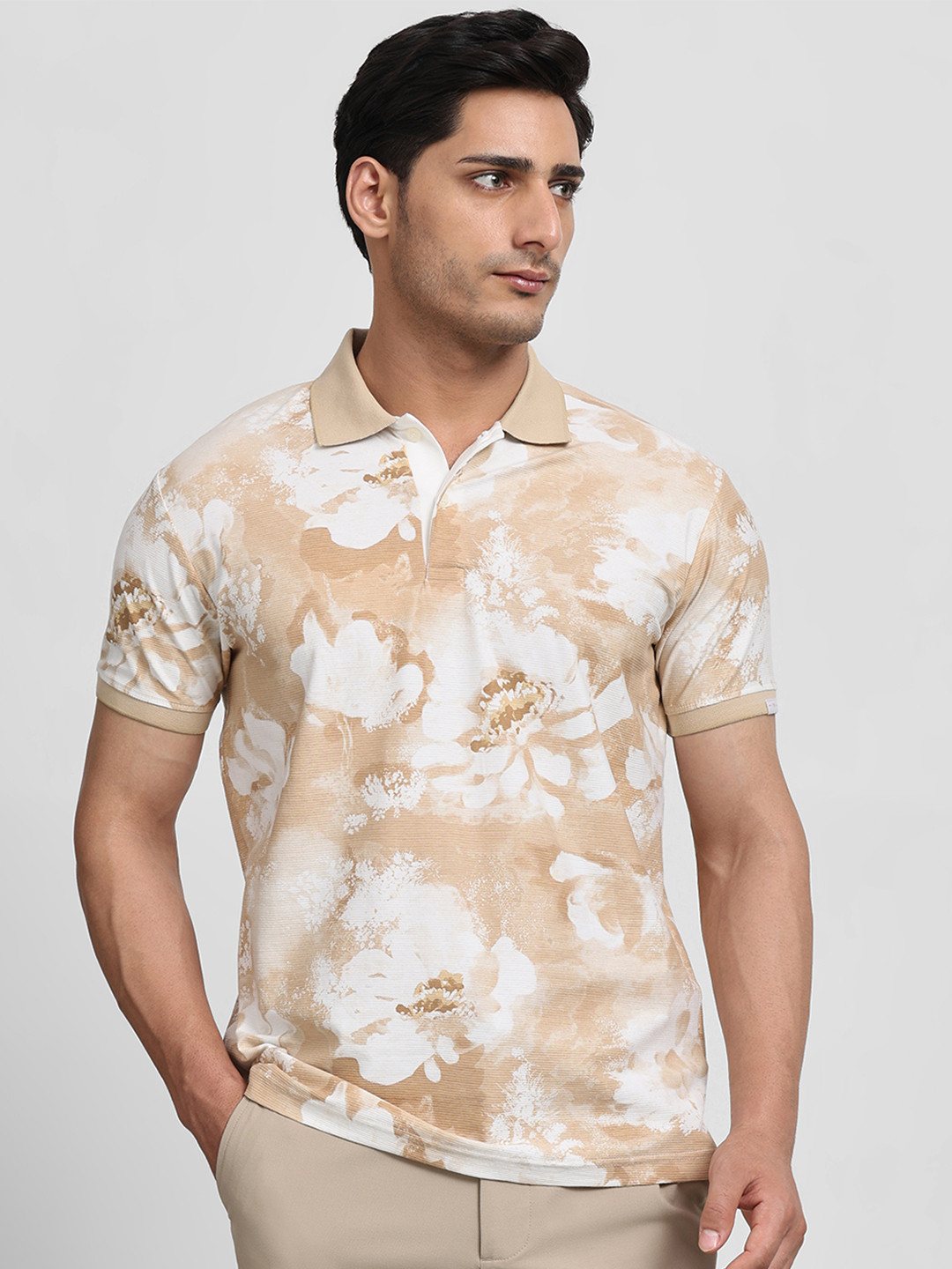 Mufti Floral Printed Polo Collar Short Sleeves Slim Fit T-Shirt