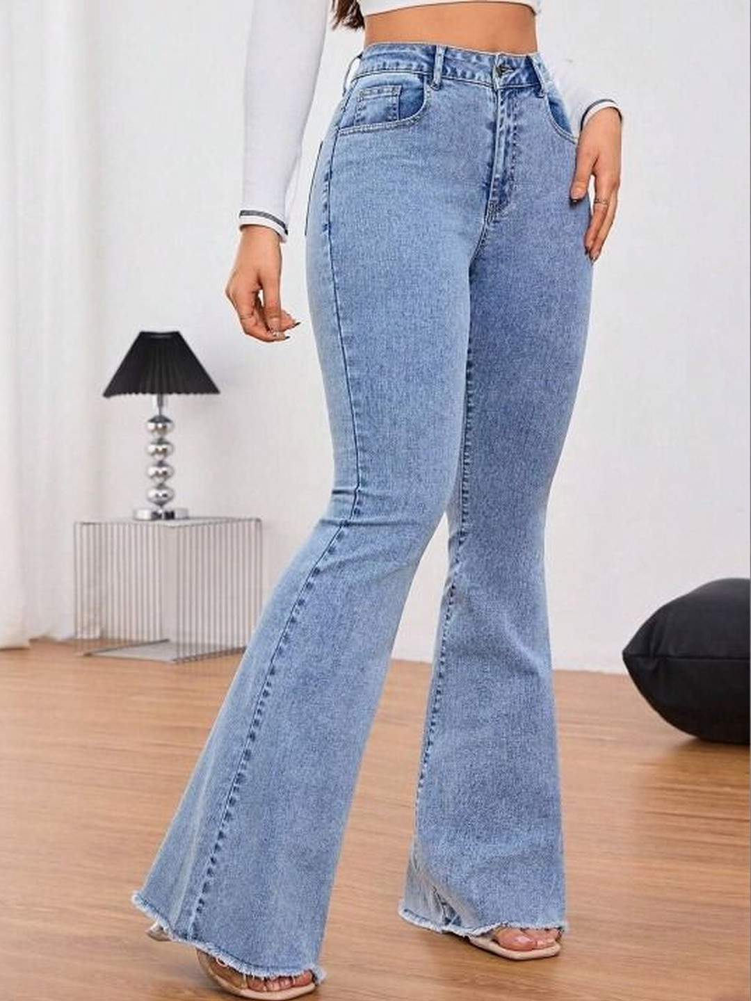 R.Code by The Roadster Life Co. Women Bootilicious Flared High-Rise Light Fade Acid Wash Stretchable Jeans