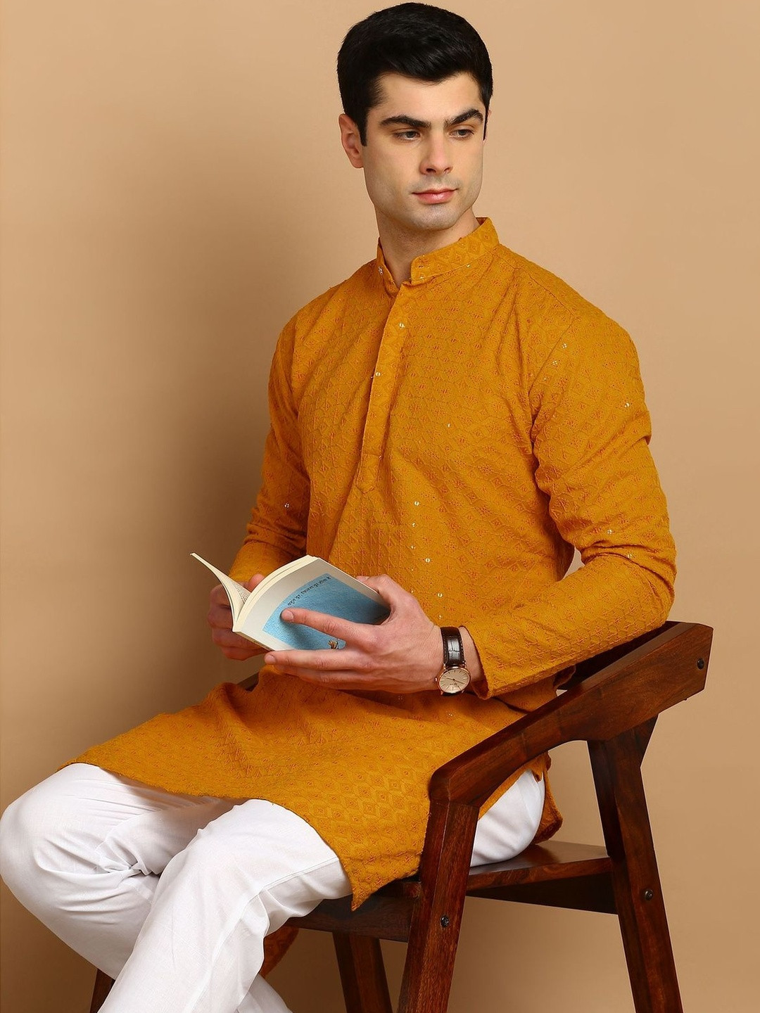 Anouk Mirage Men Ethnic Motifs Embroidered Regular Thread Work Pure Cotton Kurta with Trousers
