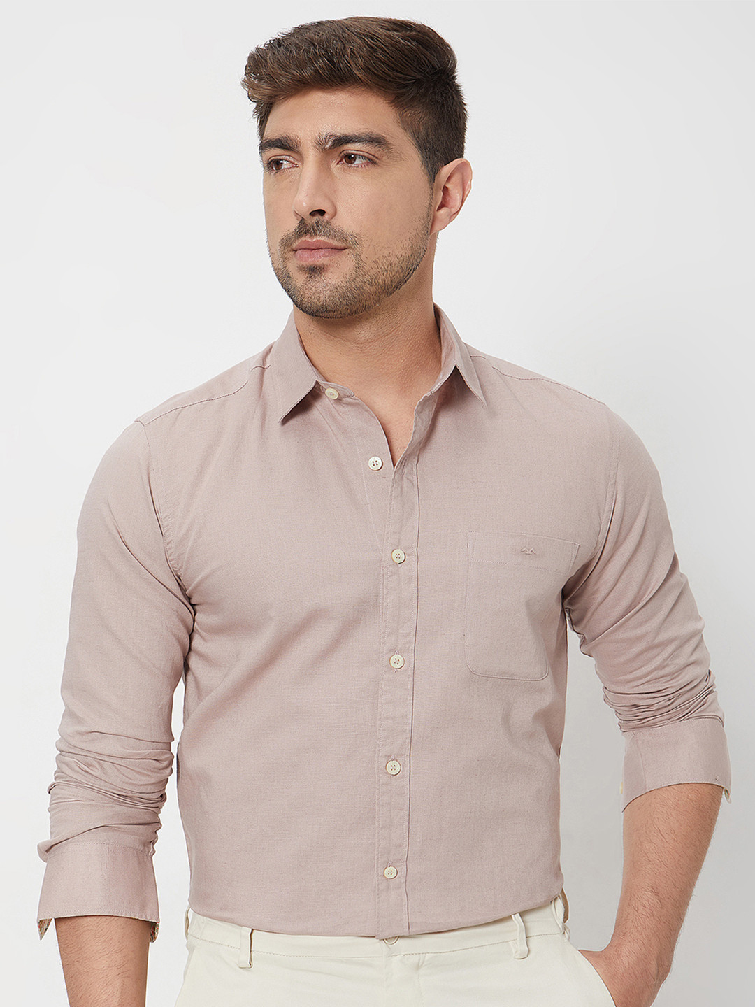 Mufti Slim Fit Cotton Linen Casual Shirt
