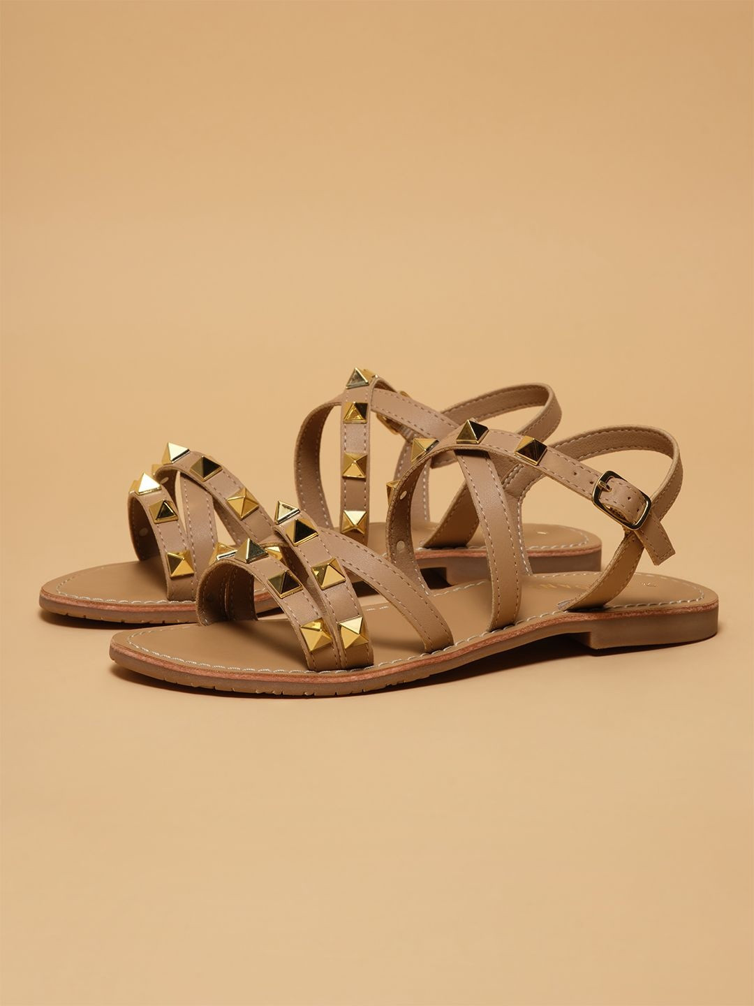 ERIDANI Women Embellished Open Toe Flats