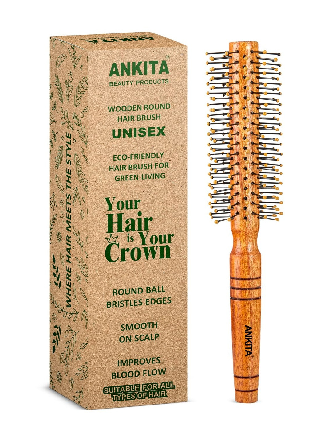 ANKITA Air Cushion Base Round Wooden Hair Brush
