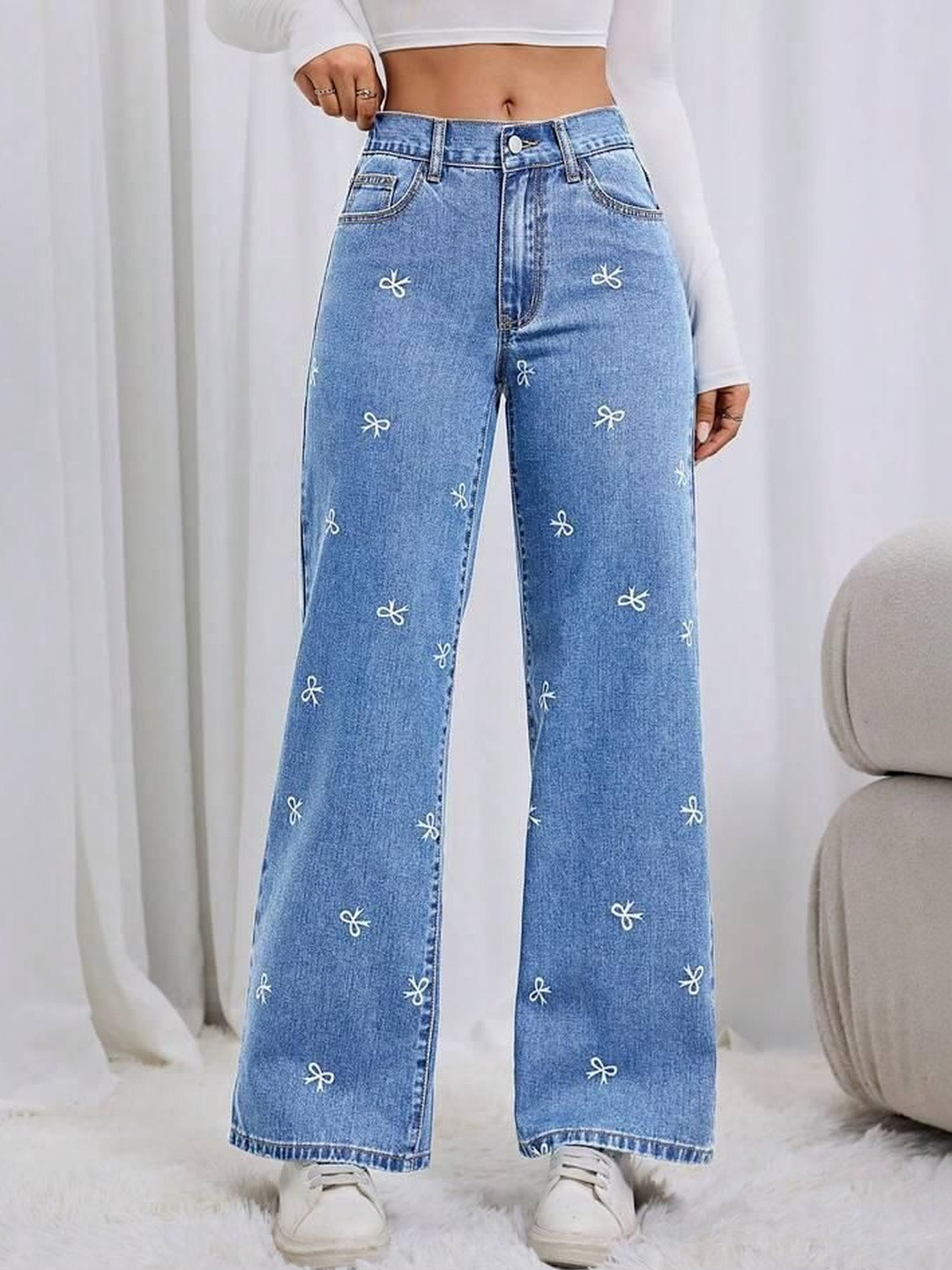 A1TUFF Women Comfort Wide Leg High-Rise Embroidered Stretchable Jeans