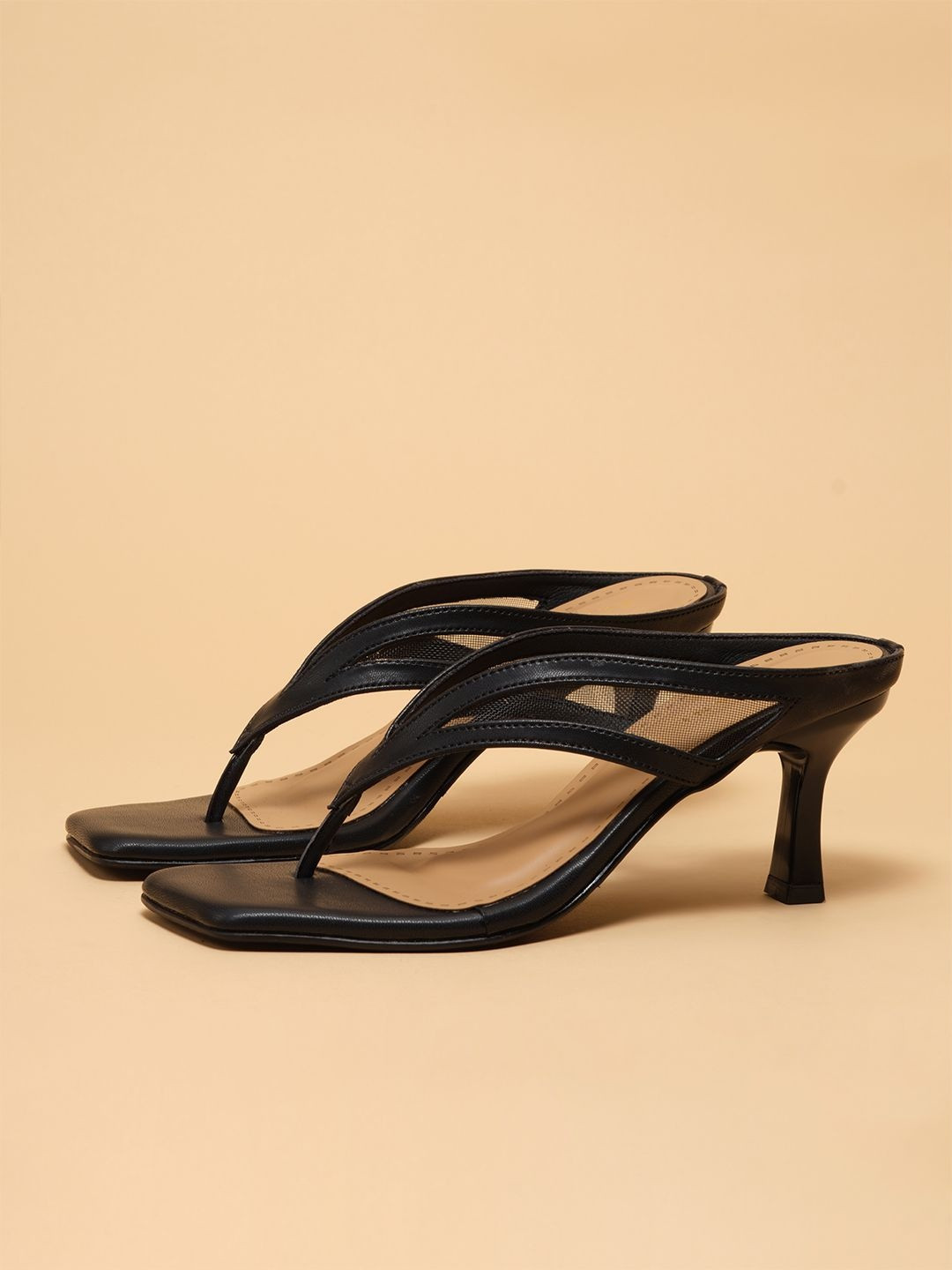 ERIDANI Thong Leather Square Toe Stiletto Heels