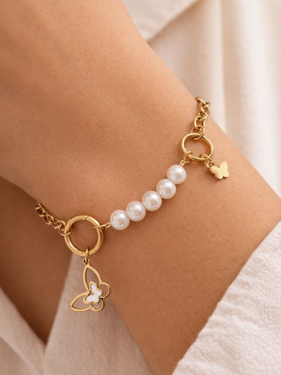 Raasrani Women Pearls Gold Plated Wraparound Bracelet Antitarnish