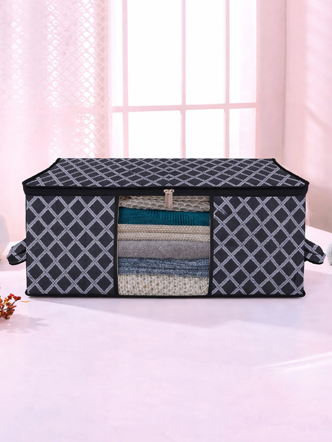 Kuber Industries Woven Black Printed Fabric Drawer Organiser