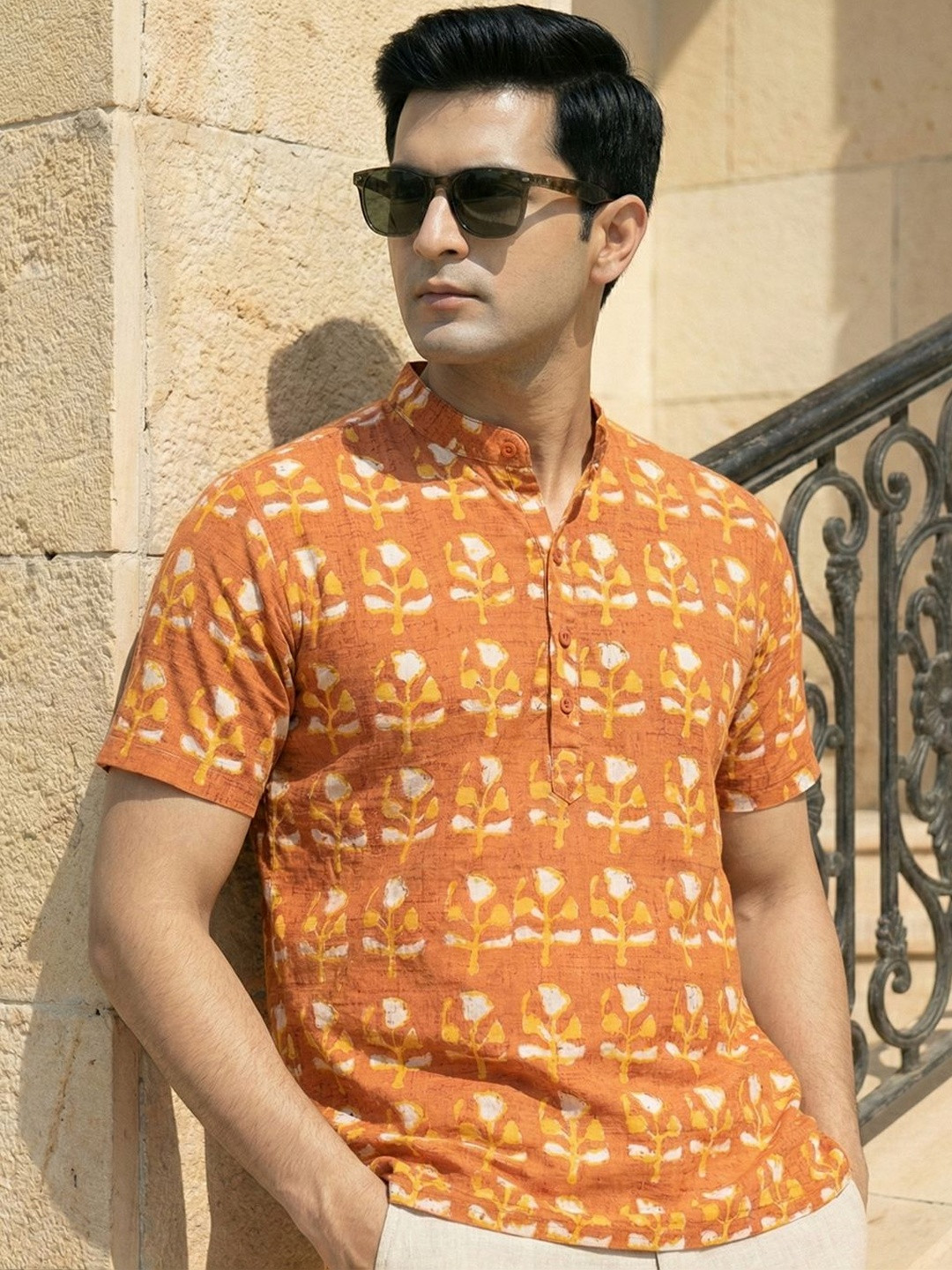 CHHAAP Cotton Blend Floral Straight Above Knee Kurta