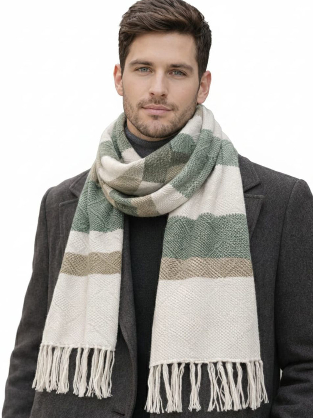YAQR Men Striped Merino Wool Mufflers