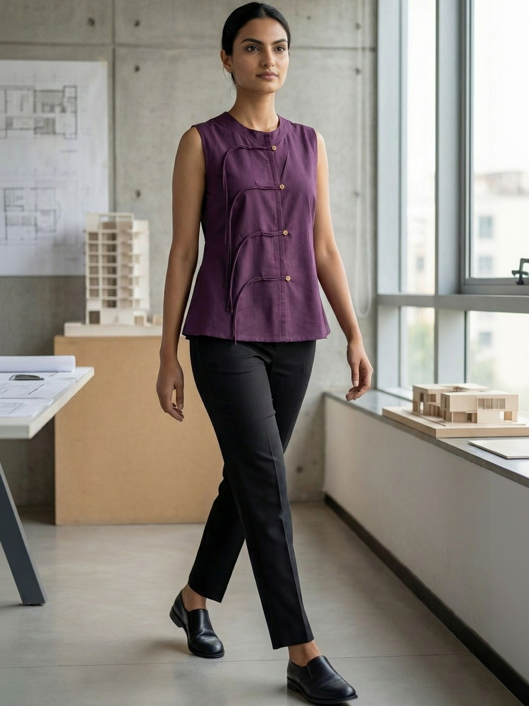 ZNKL Mandarin Collar Cotton Top