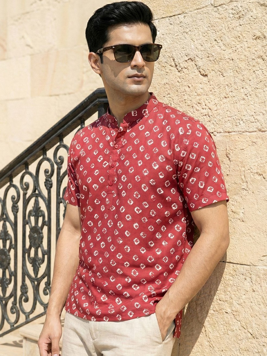 CHHAAP Bandhani Cotton Straight Above Knee Kurta
