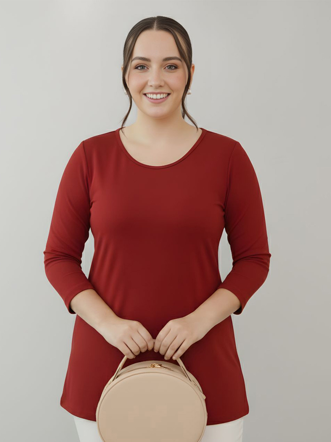 GlamZei Women Plain Solid Color Full Sleeves Round Neck Pure Cotton T-Shirt