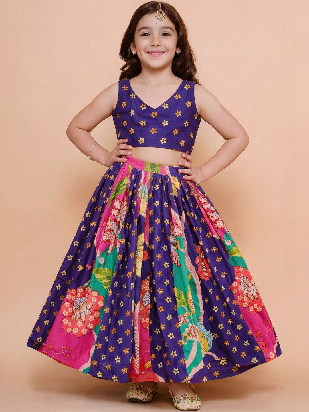 KATRODIYA ENTERPRISE Girls Printed Kalamkari Ready to Wear Lehenga &