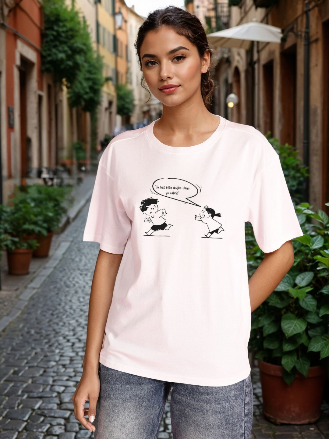 Bene Kleed Women Graphic Printed Round Neck Cotton Oversized T-shirt