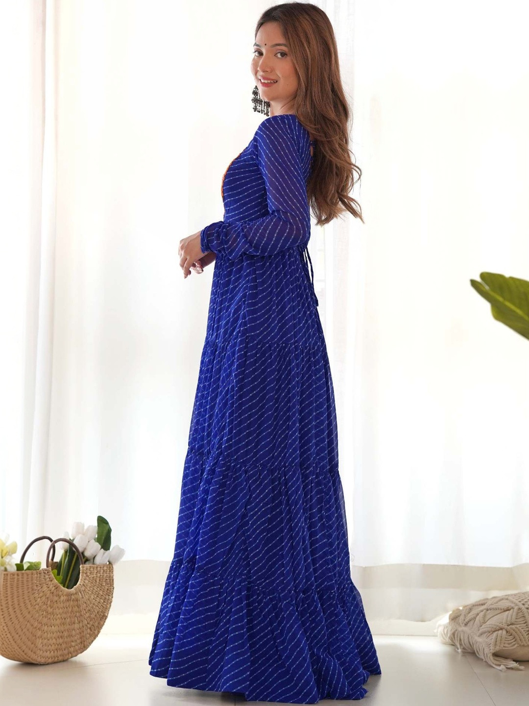 KEKIMI Self Design Georgette Fit & Flare Ethnic Dress