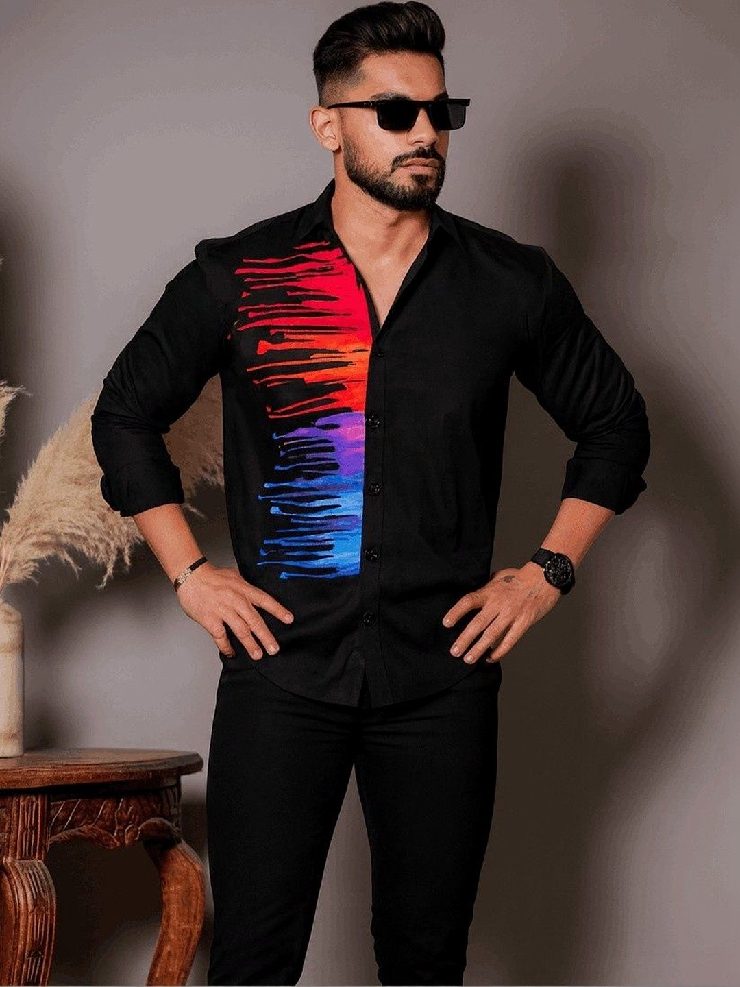 Foomer Men Satin Cotton Classic Printed Casual Shirt