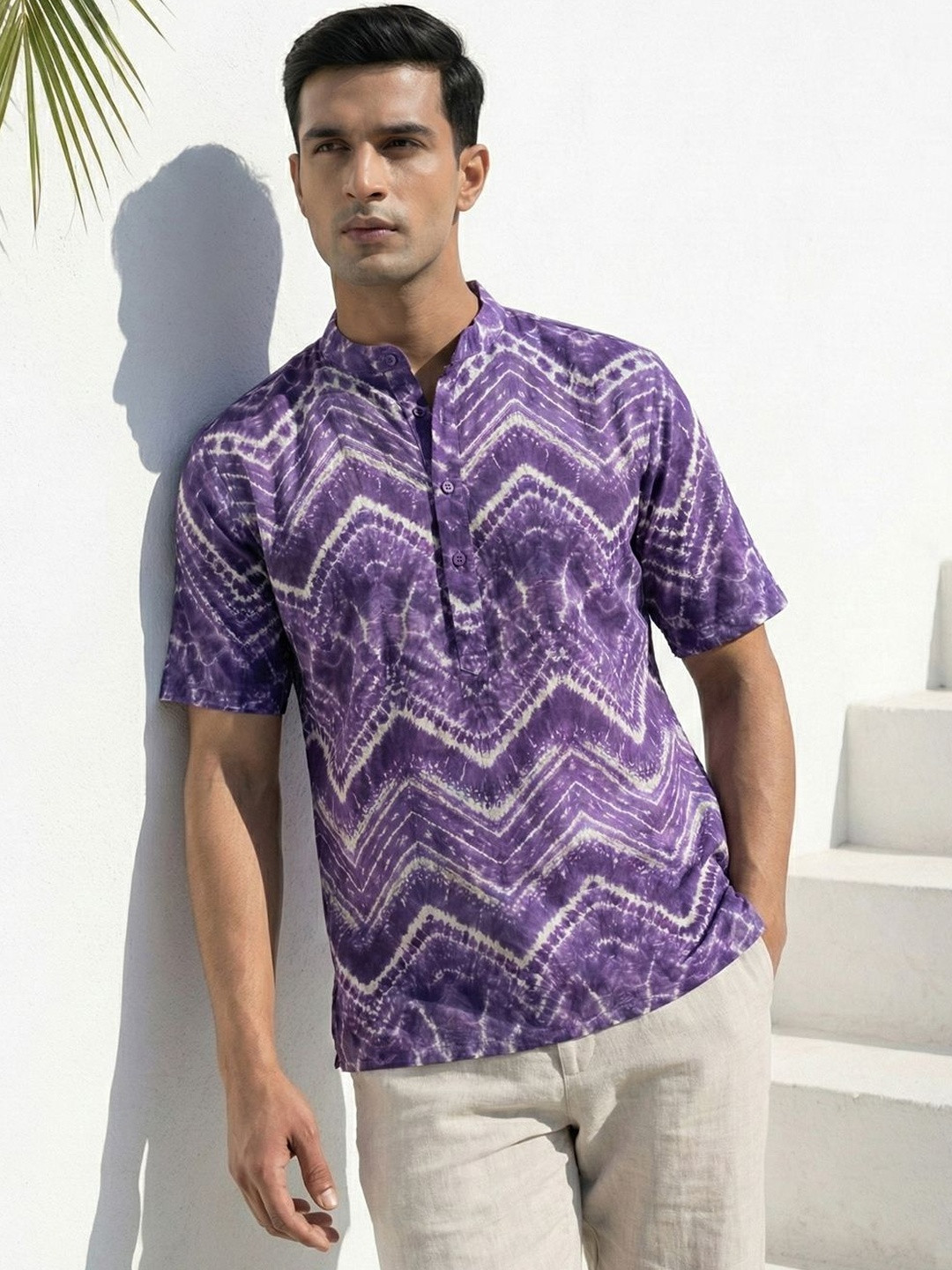 CHHAAP Tie Cotton Geometric Straight Above Knee Kurta