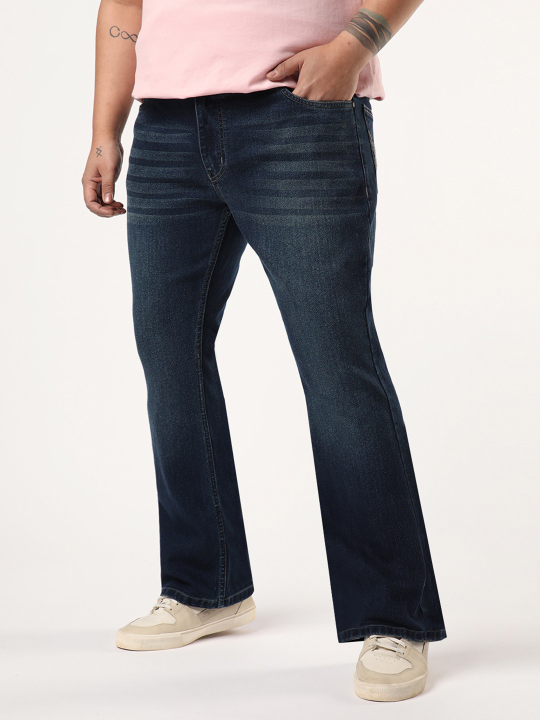 Urbano Plus Men Blue Bootcut Fit Mid Rise Heavy Washed Stretchable Jeans