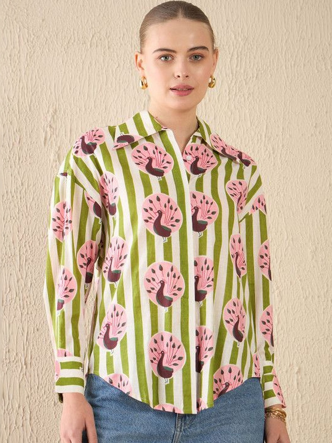 SHEETAL Associates Floral Striped Spread Collar Casual Shirt