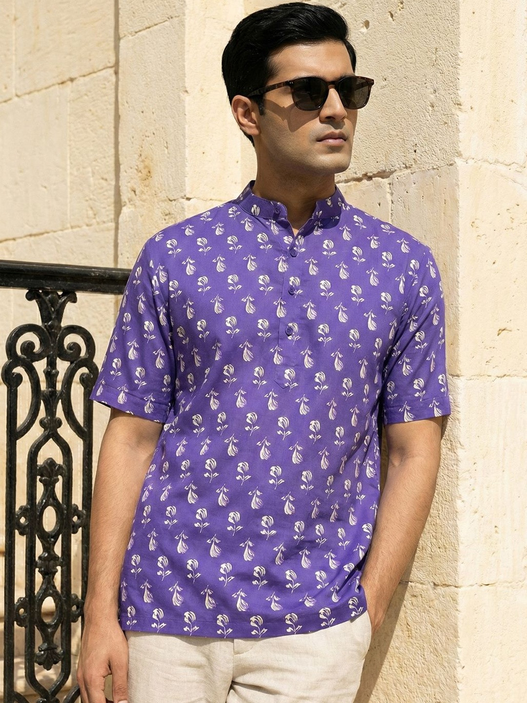 CHHAAP Cotton Blend Floral Straight Above Knee Kurta