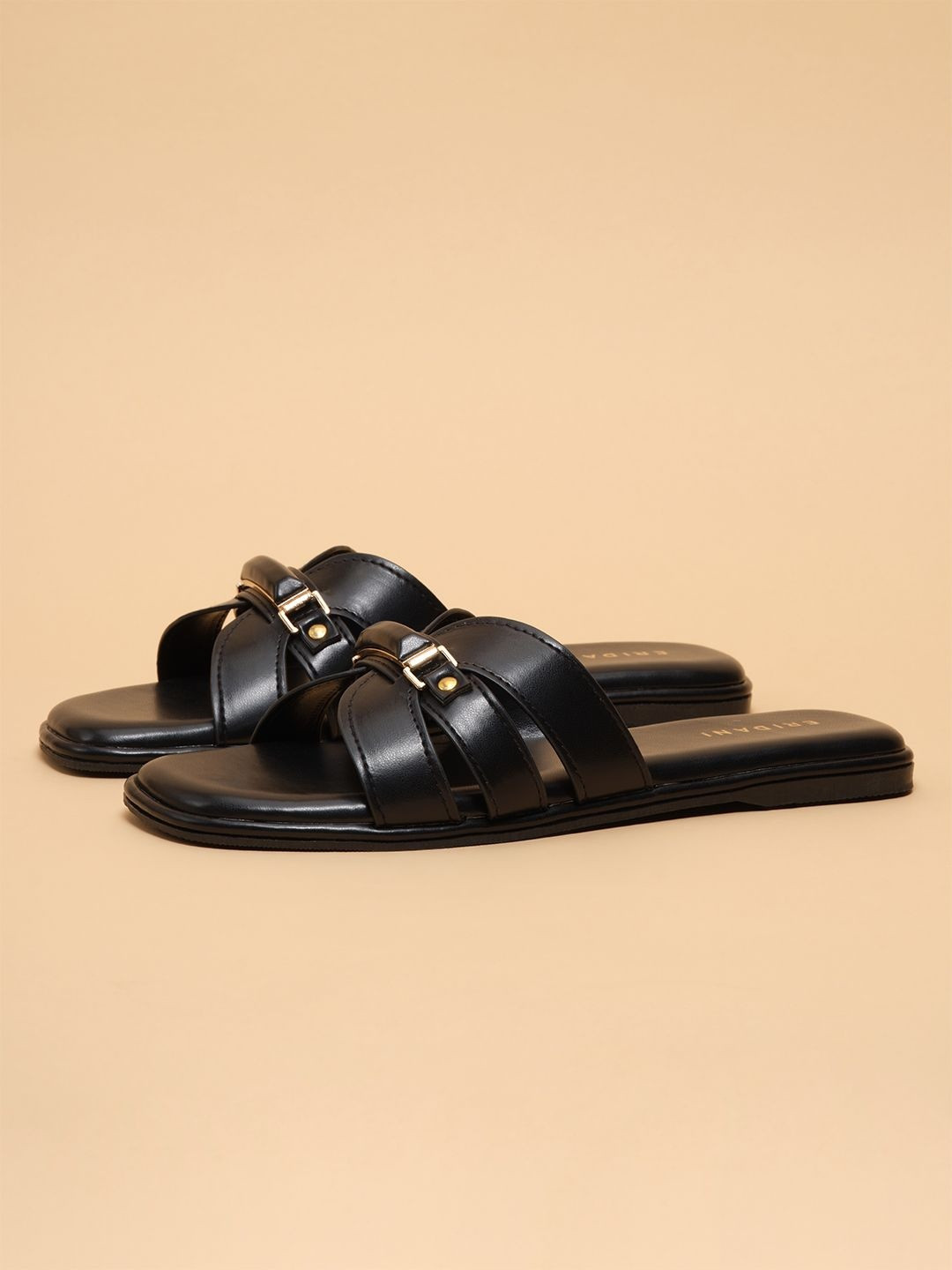 ERIDANI Women Open Toe Slip-On Embellished Casual Buckles Flats