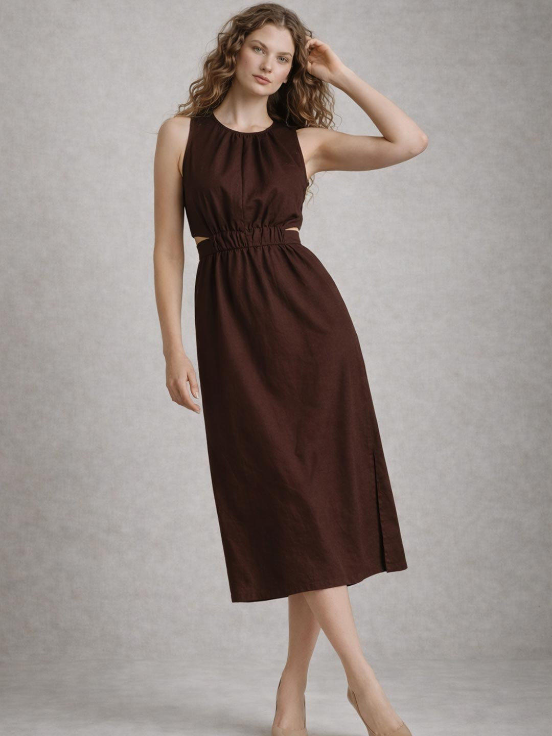 Lounge Dreams Women Pure Cotton Sleeveless Fit and Flare Midi Dress