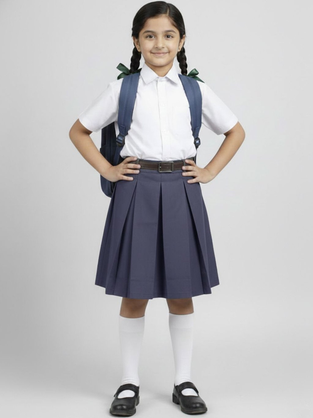 Cutiekins Girls Grey Solid Knee-Length Pleated School Uniform Skirt