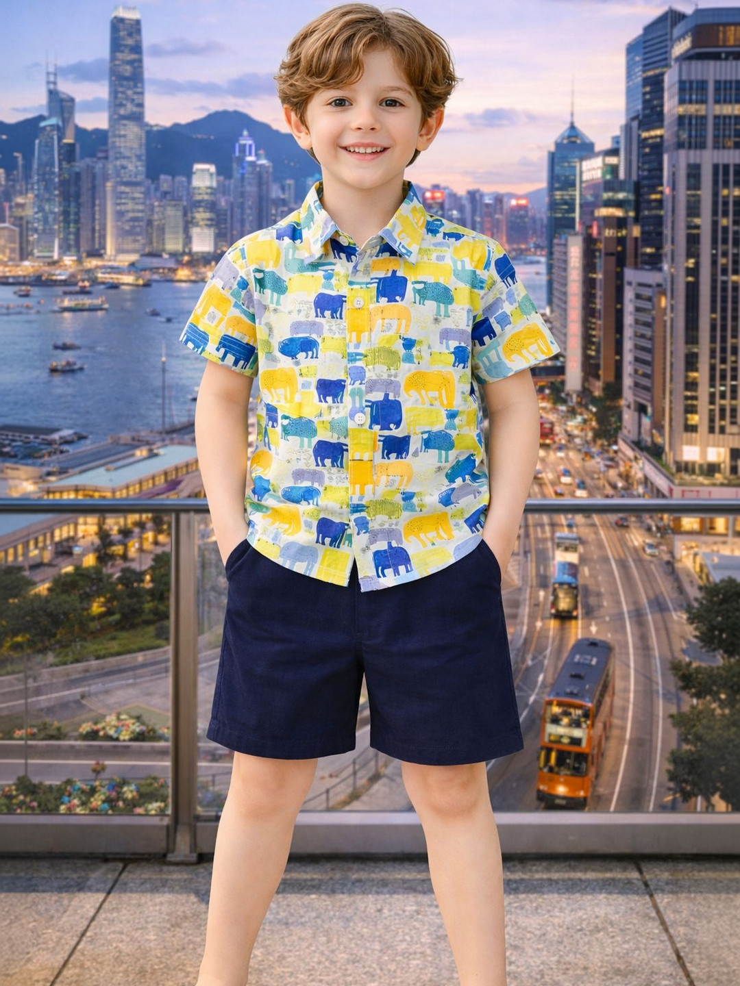 HERE&NOW Unisex Kids Printed Shirt with Shorts