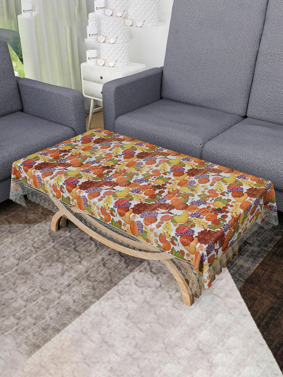 Kuber Industries White & Red Printed 4-Seater Rectangular Table Cover