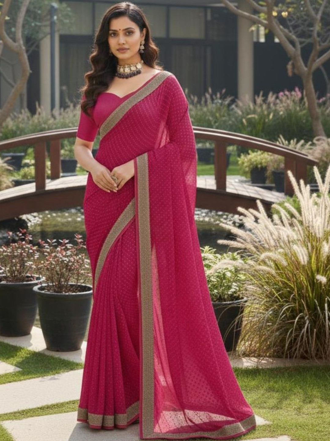 HERE&NOW Polka Dot Poly Georgette Saree