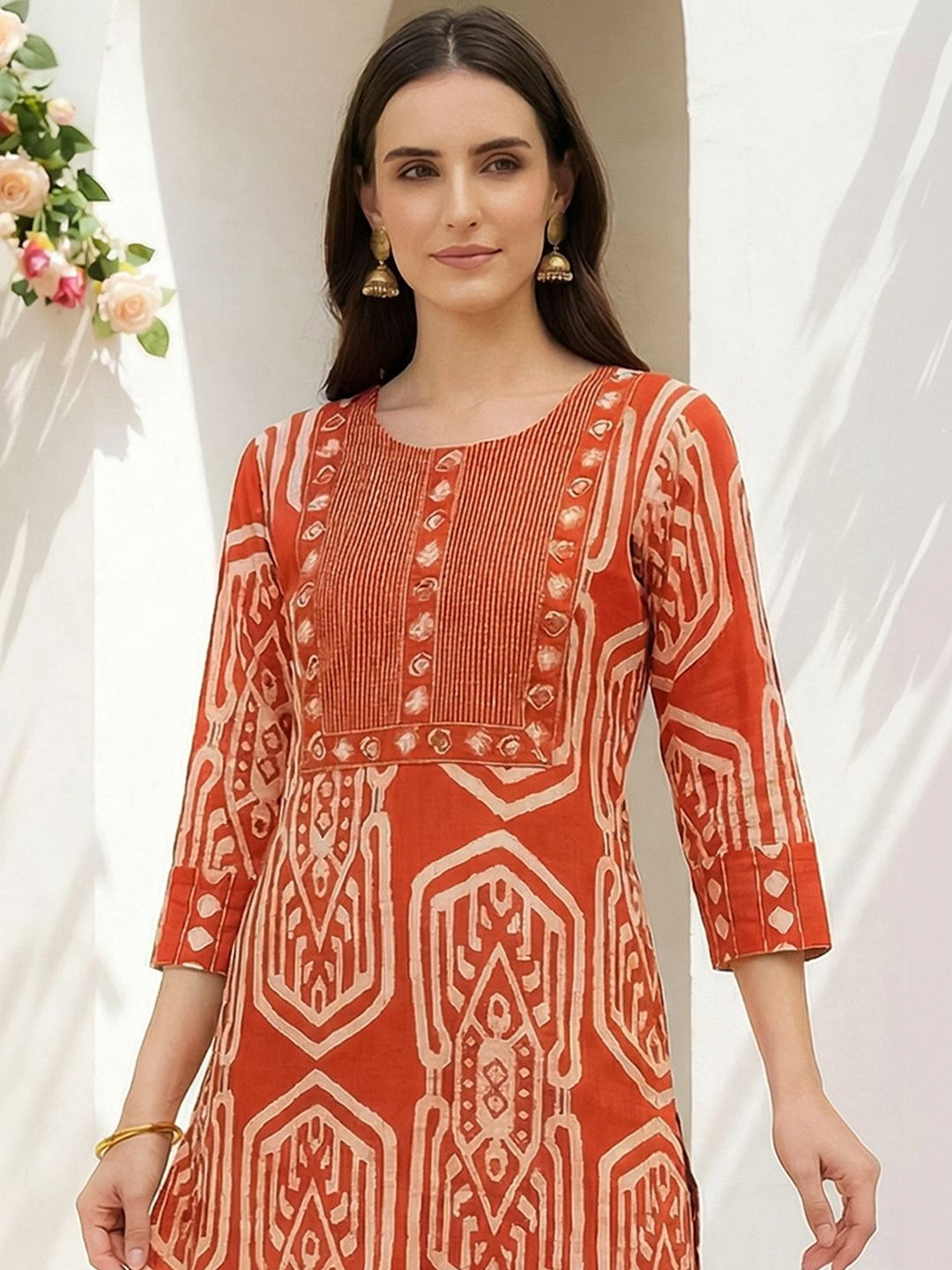 Indo Era Women Ethnic Motifs Printed Regular Pure Cotton Kurta with Trousers