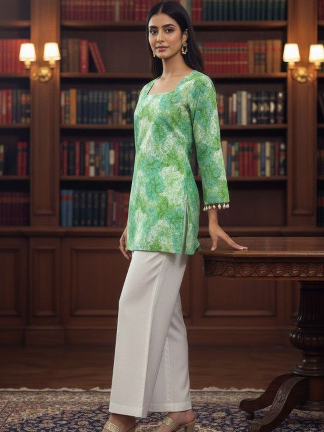 NAKSHKURTIS Floral Printed Square Neck Pure Cotton Blend Handloom Kurti