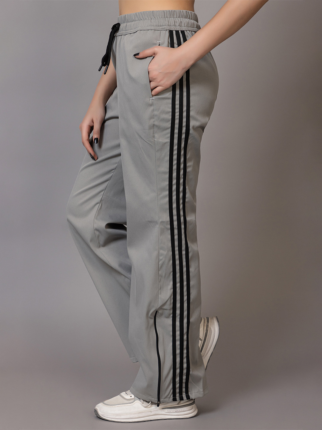 BAYSTREET Women Striped Mid-Rise Track Pant With Zipper