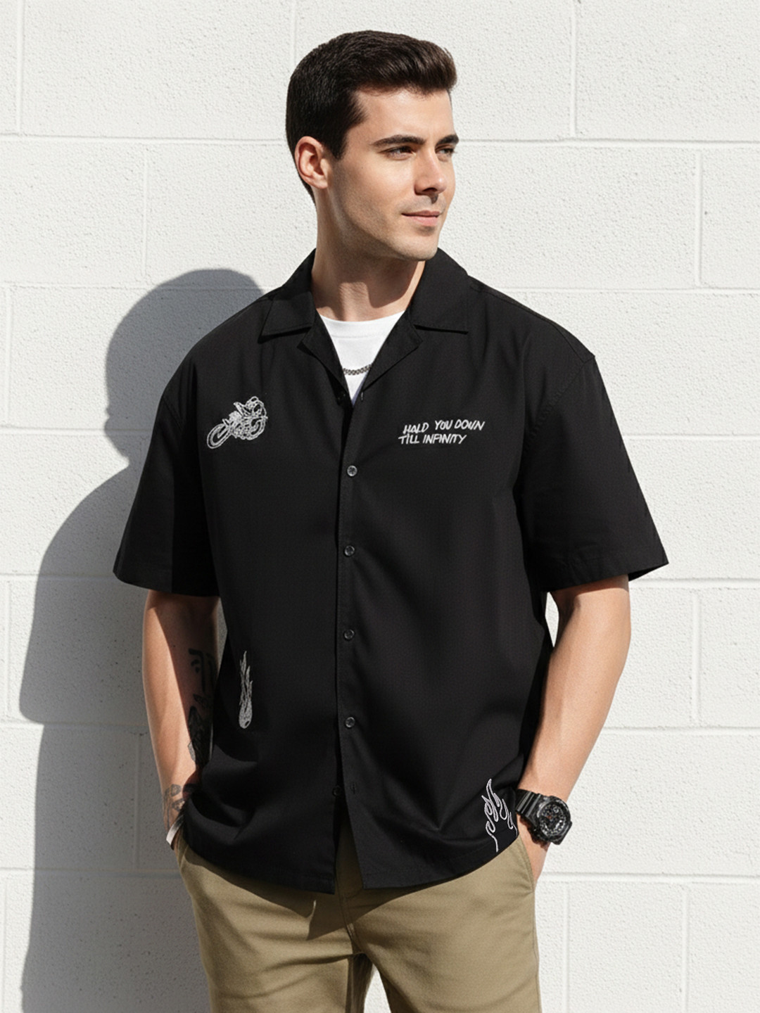 The Roadster Life Co. Relaxed Fit Graphic Embroidered Detail Pure Cotton Casual Shirt