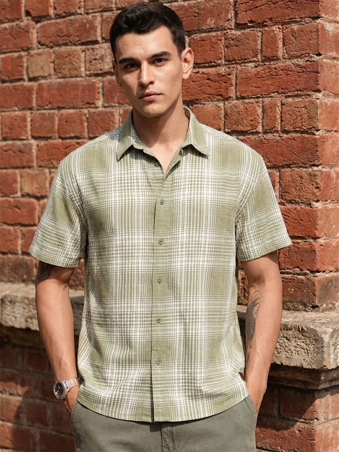 The Roadster Life Co. Checked Drop-Shoulder Sleeves Pure Cotton Relaxed Fit Casual Shirt