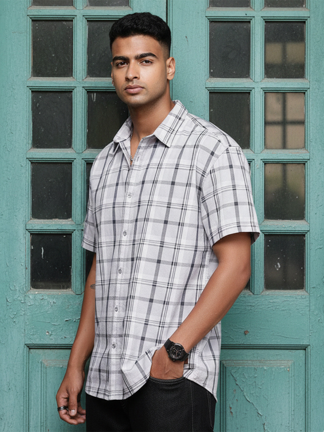 The Roadster Life Co. Relaxed Fit Opaque Checked Pure Cotton Casual Shirt