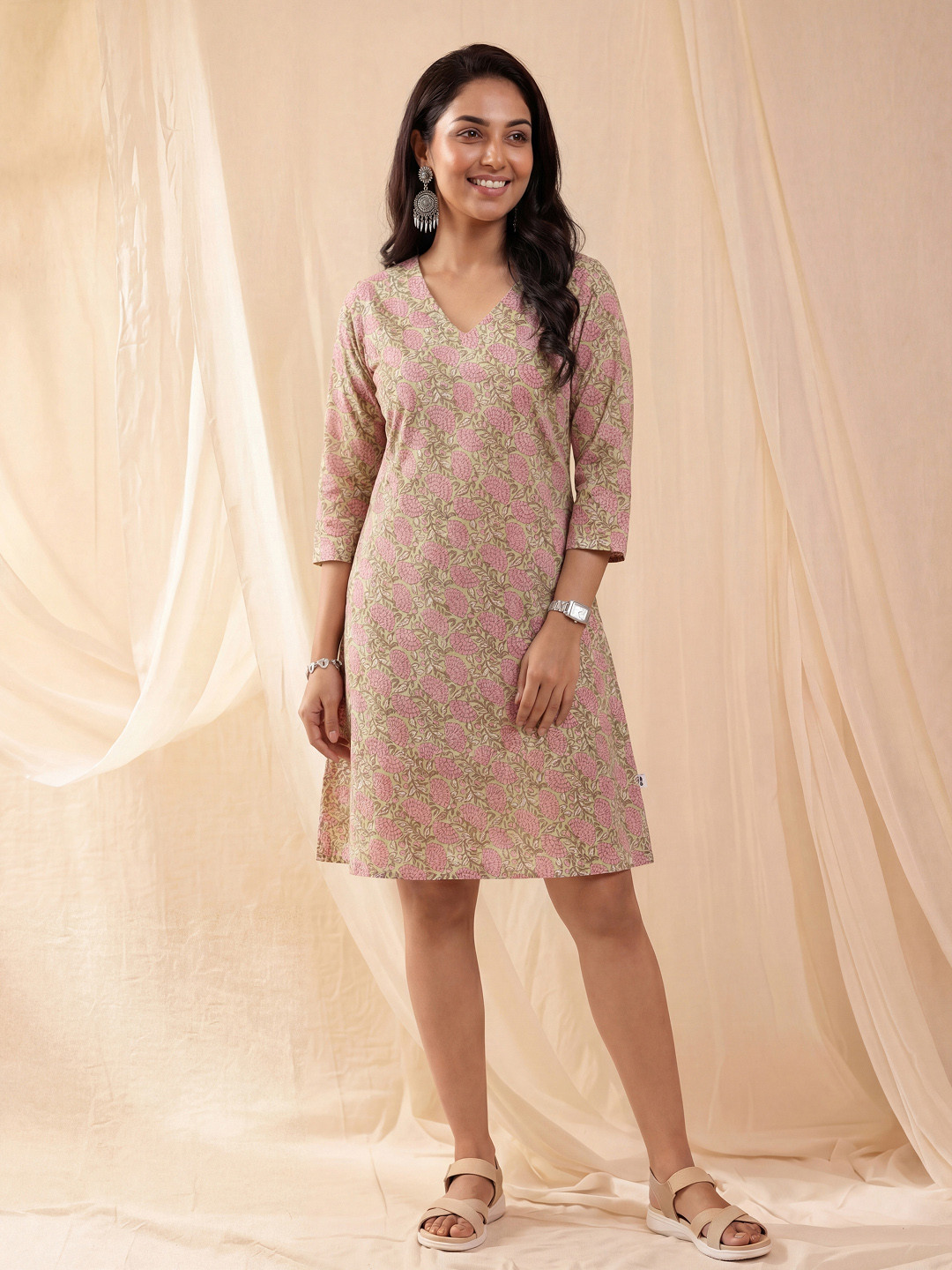 Nilam India Hand Screen Print Garden Skater Organic Cotton Dress