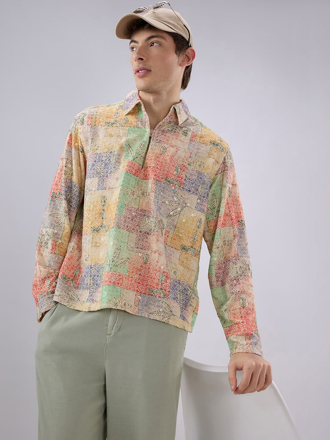 VASTRADO Rang Edit Sequin Embroidered Cuffless Oversized Shirt