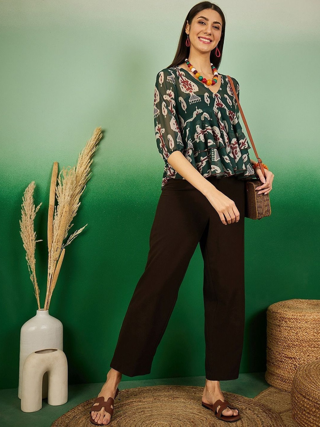 Sangria FUZN Print Ethnic Peplum Top