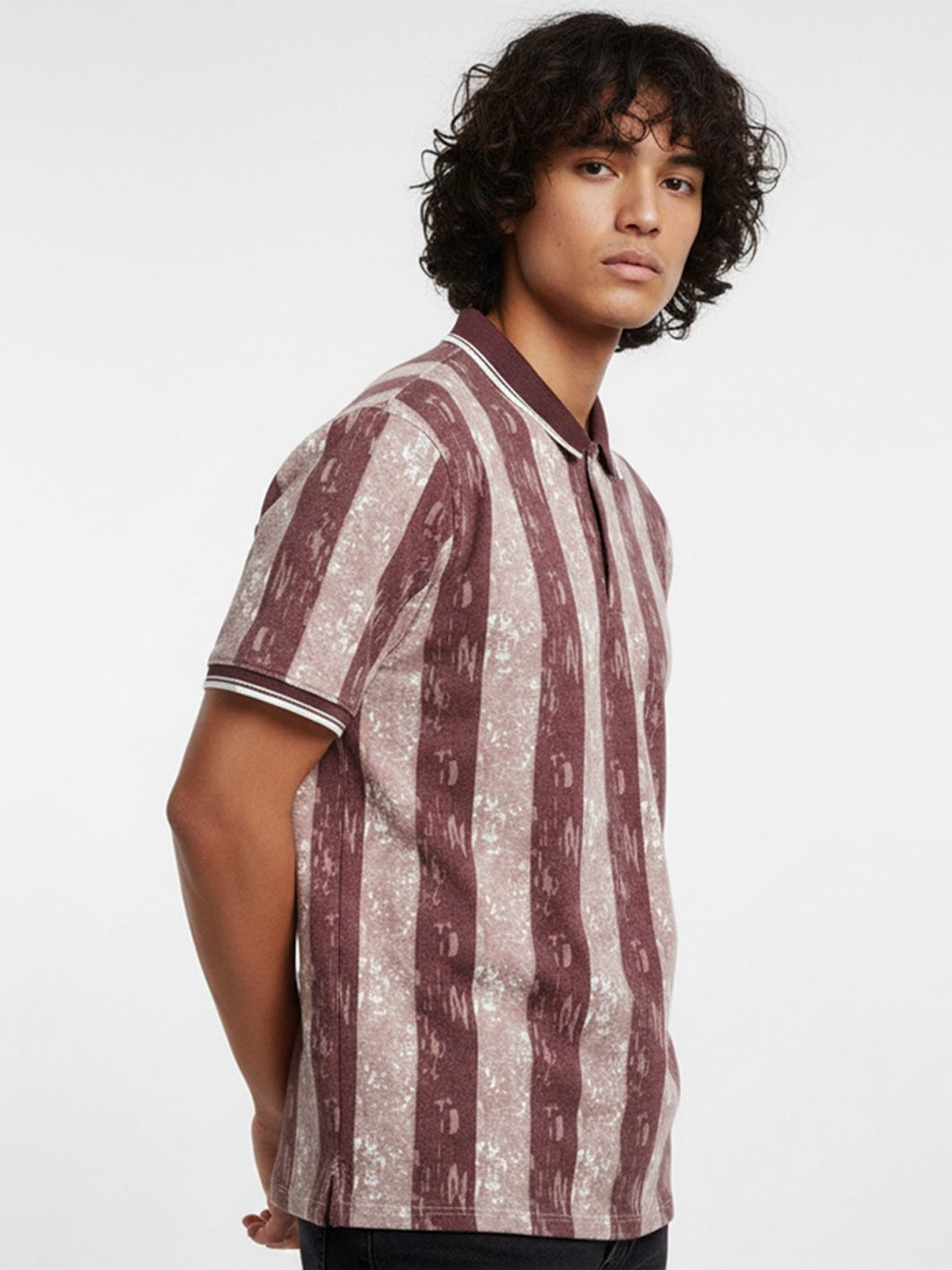 STEVE STATUS Men Striped Polo Collar T-shirt