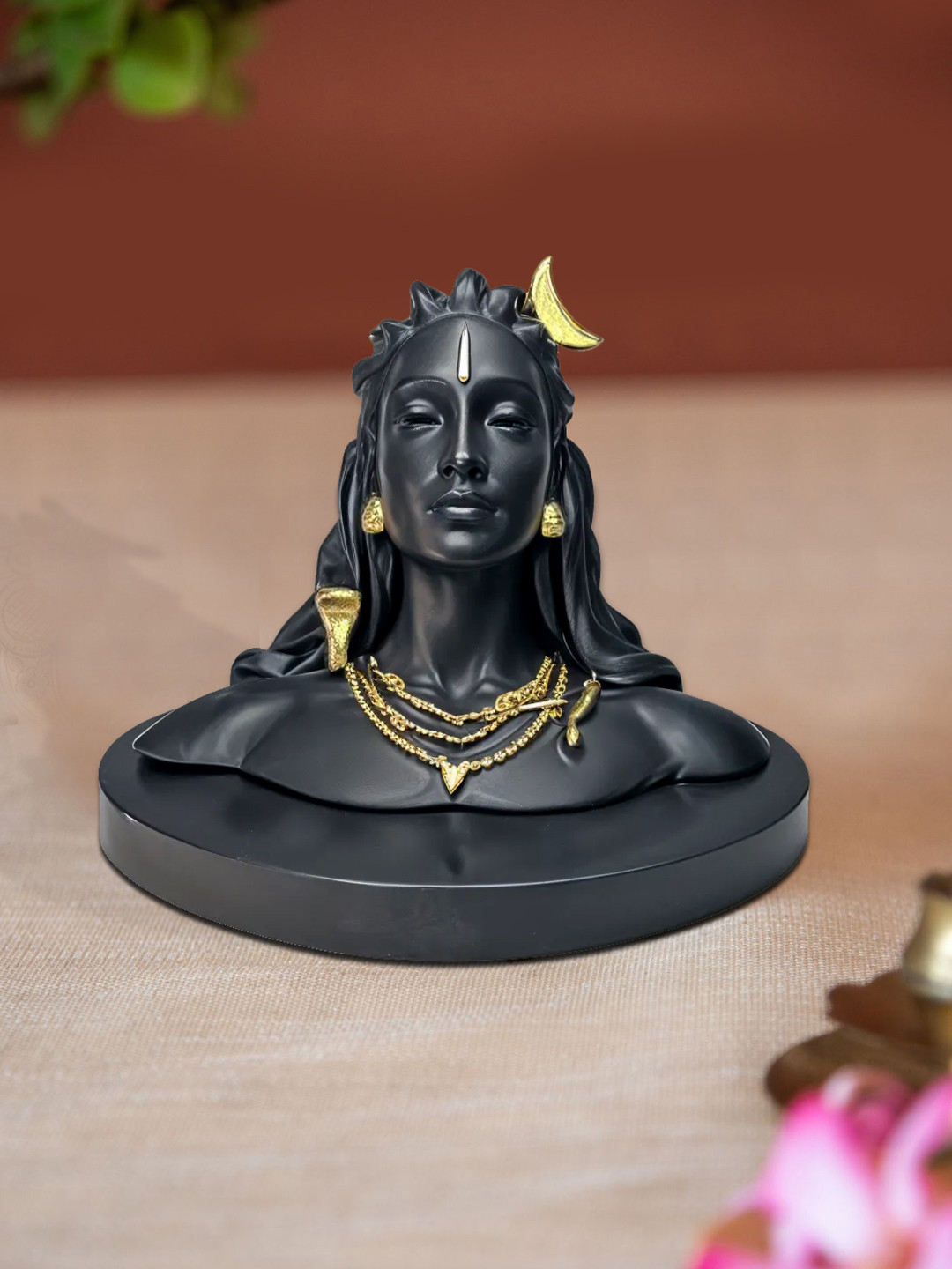 TIED RIBBONS Adiyogi Lord Shiva Black Polyresin Glossy Prayer Room Small Showpiece - 2.8 Inches