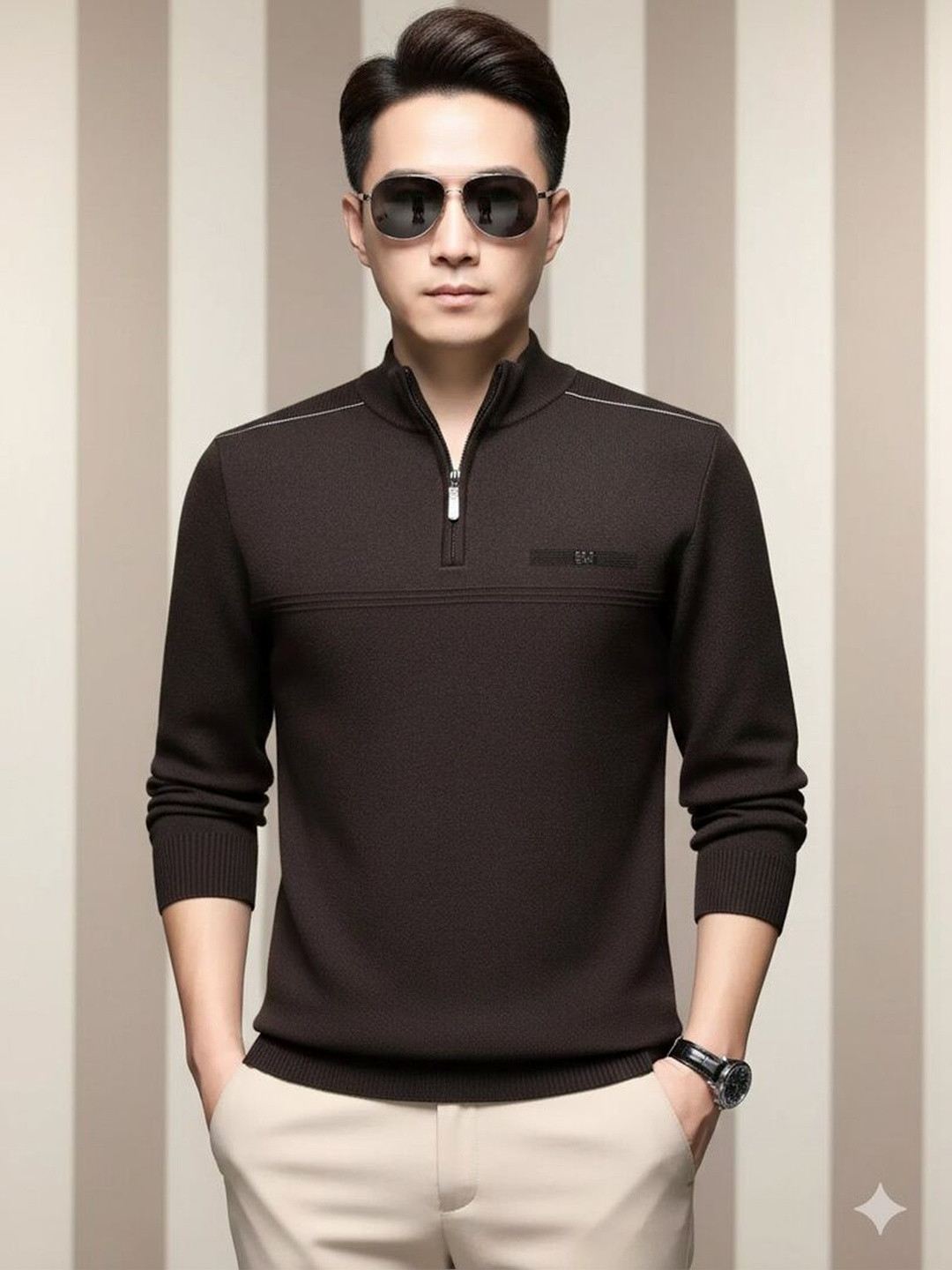 R.Code by The Roadster Life Co. Men Mandarin Collar Pockets T-shirt