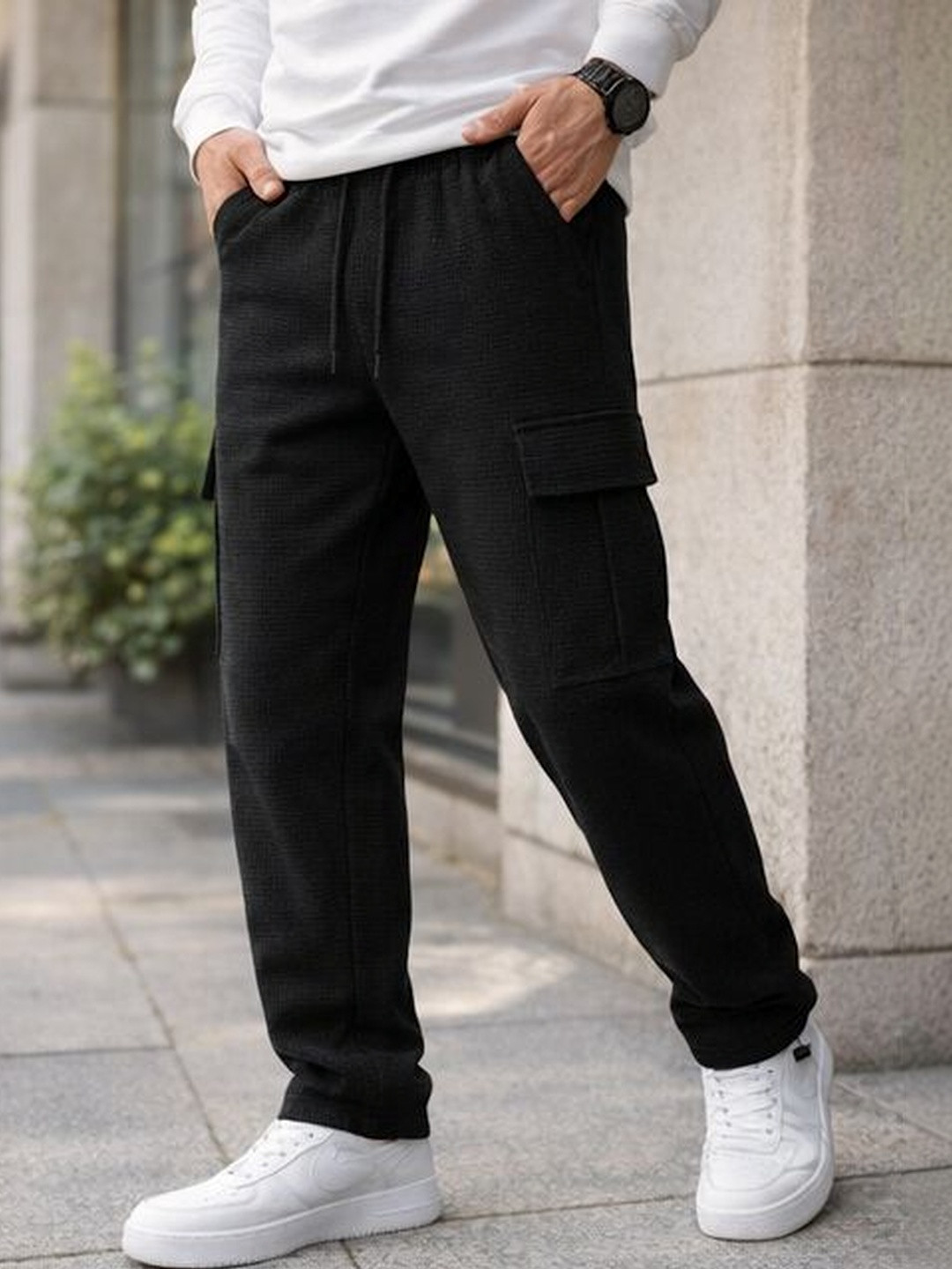 Moda Rapido Men Textured Easy Wash Cargos Trousers