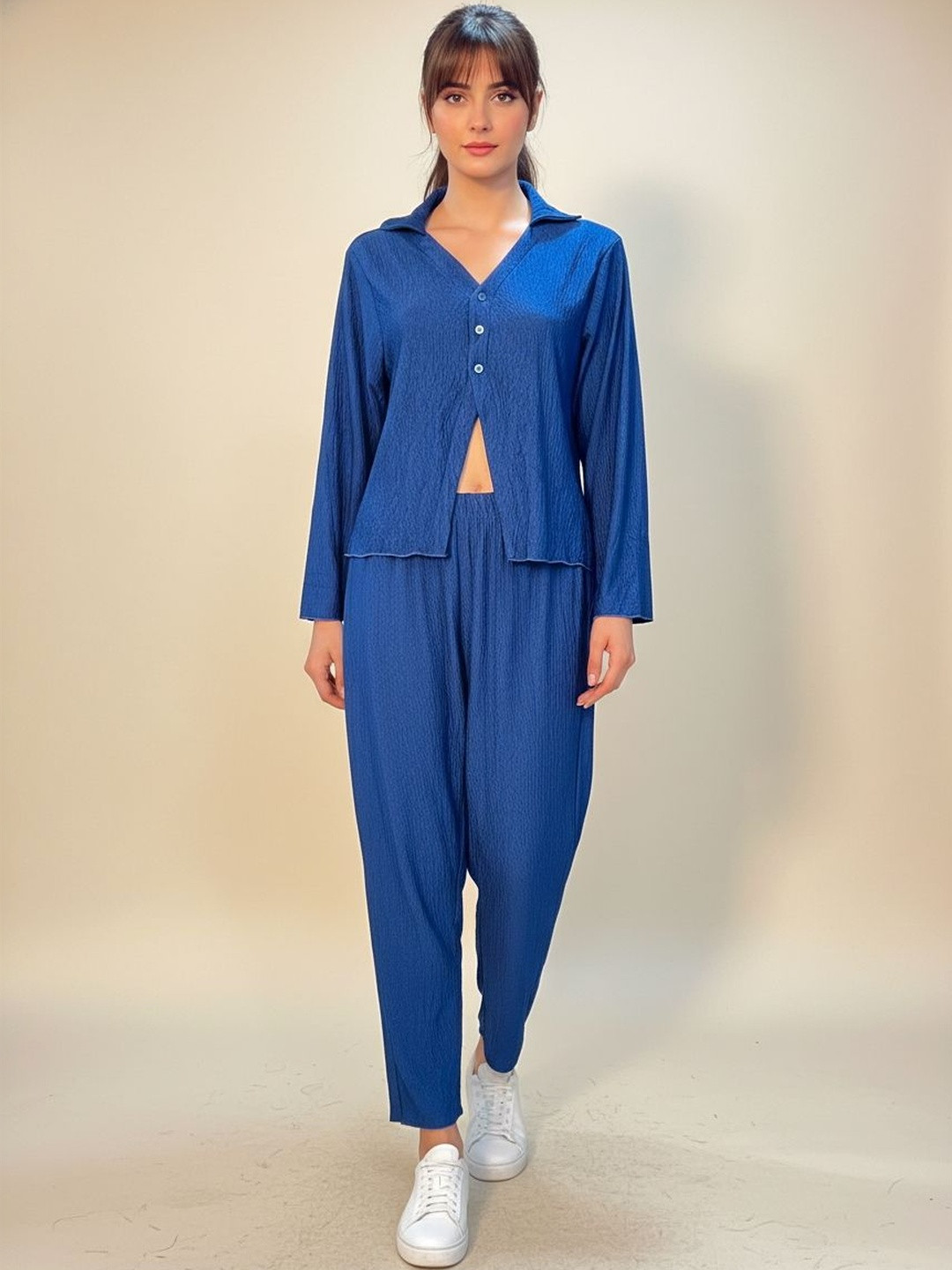 FABLAND Blue Solid Shirt with Trousers