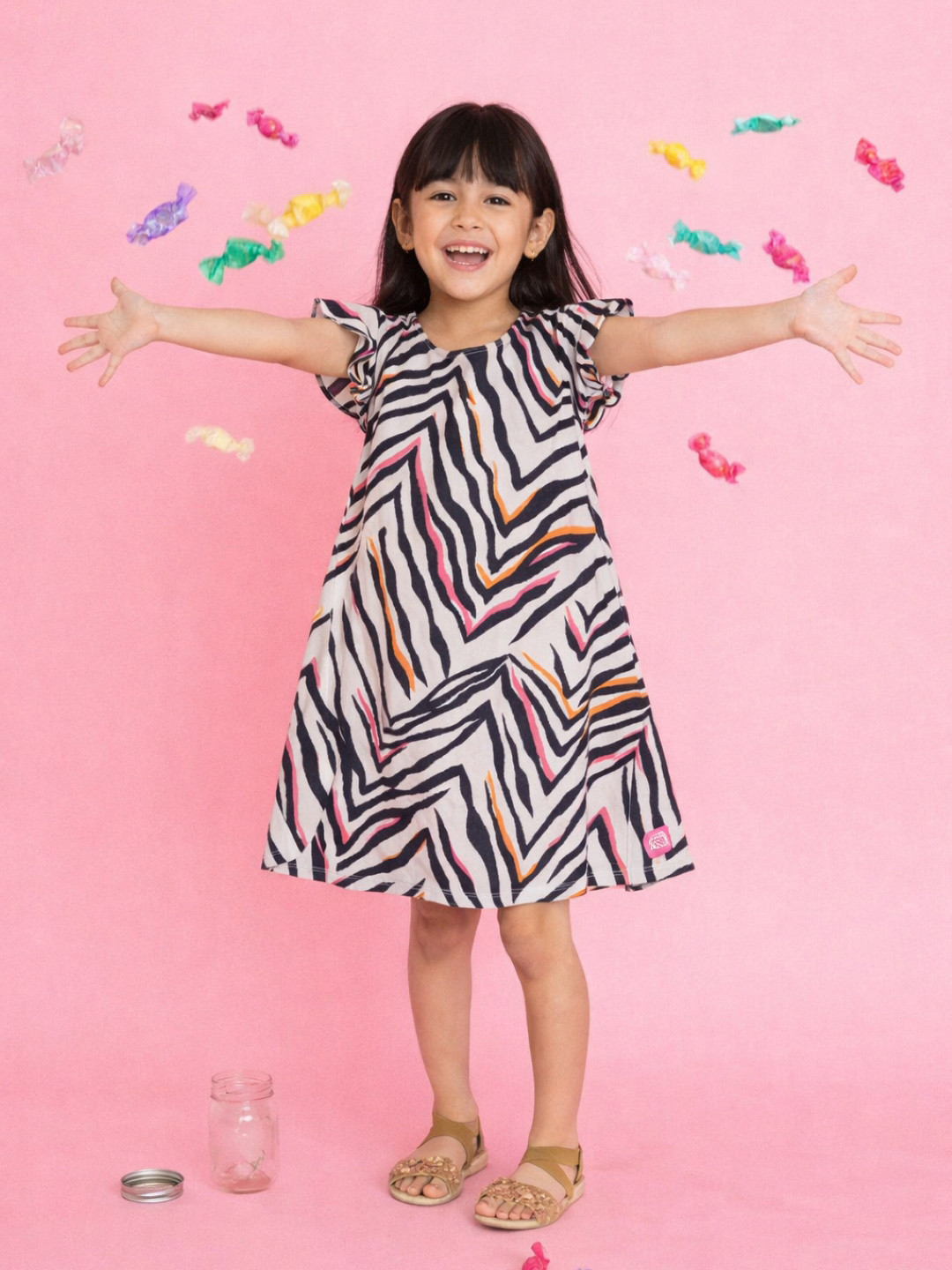 TALES & STORIES Printed White Rayon A-Line Dress