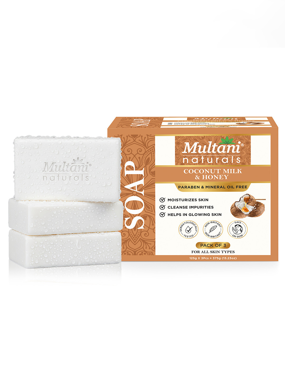 Multani Set Of 3 Coconut Milk & Honey Soap- 125 g Each