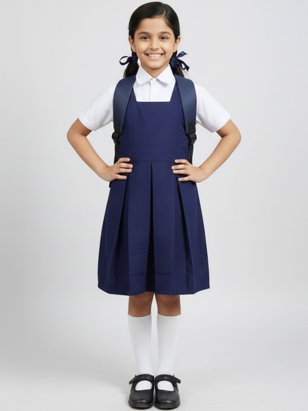 Cutiekins Girls Navy Blue Solid Schoolwear Tunic Dress