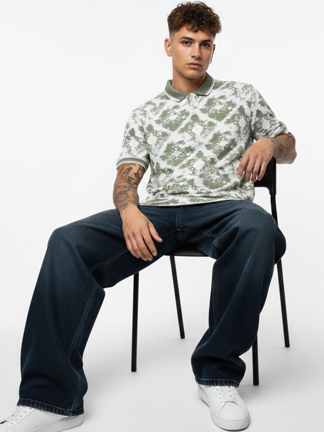 STEVE STATUS Men Printed Polo Collar T-shirt
