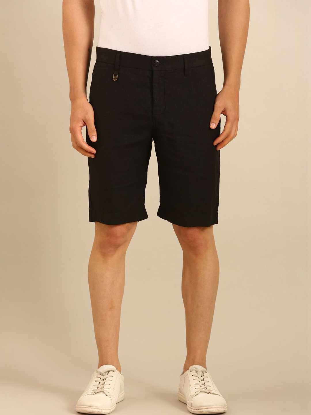 Linen Club Men Solid Linen Slim Fit Shorts